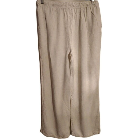 Blenca Linen Blend Wide Leg Trouser Pants L Elastic Waist Drawstring Pockets - Picture 5 of 5